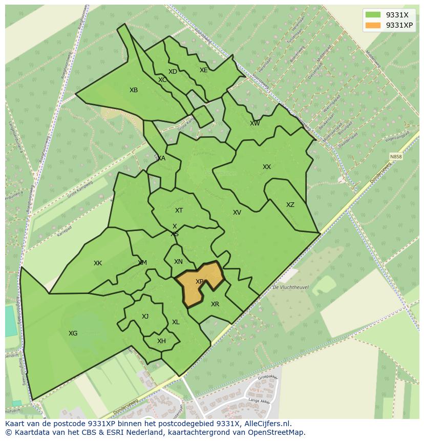 Afbeelding van het postcodegebied 9331 XP op de kaart.