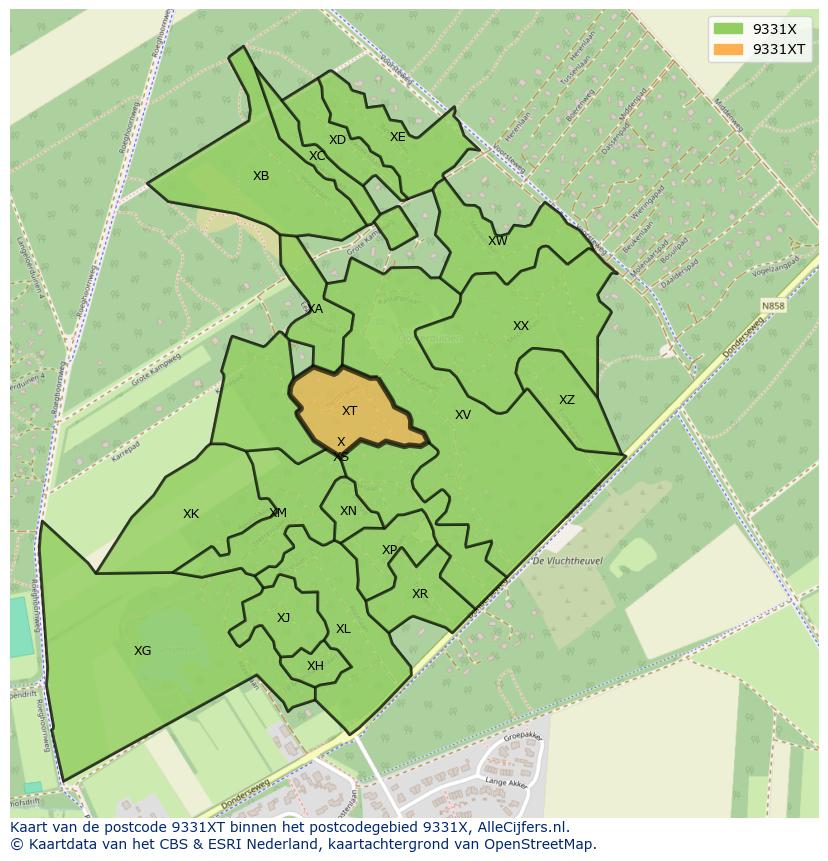 Afbeelding van het postcodegebied 9331 XT op de kaart.