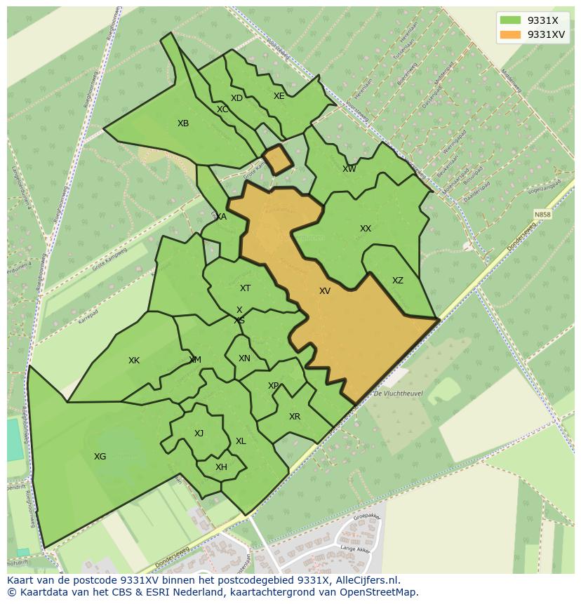 Afbeelding van het postcodegebied 9331 XV op de kaart.