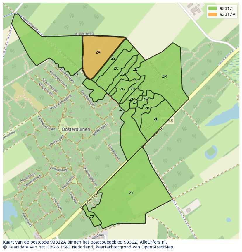 Afbeelding van het postcodegebied 9331 ZA op de kaart.