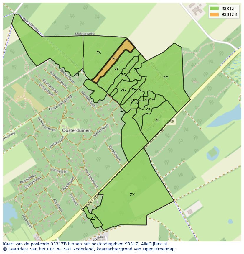 Afbeelding van het postcodegebied 9331 ZB op de kaart.