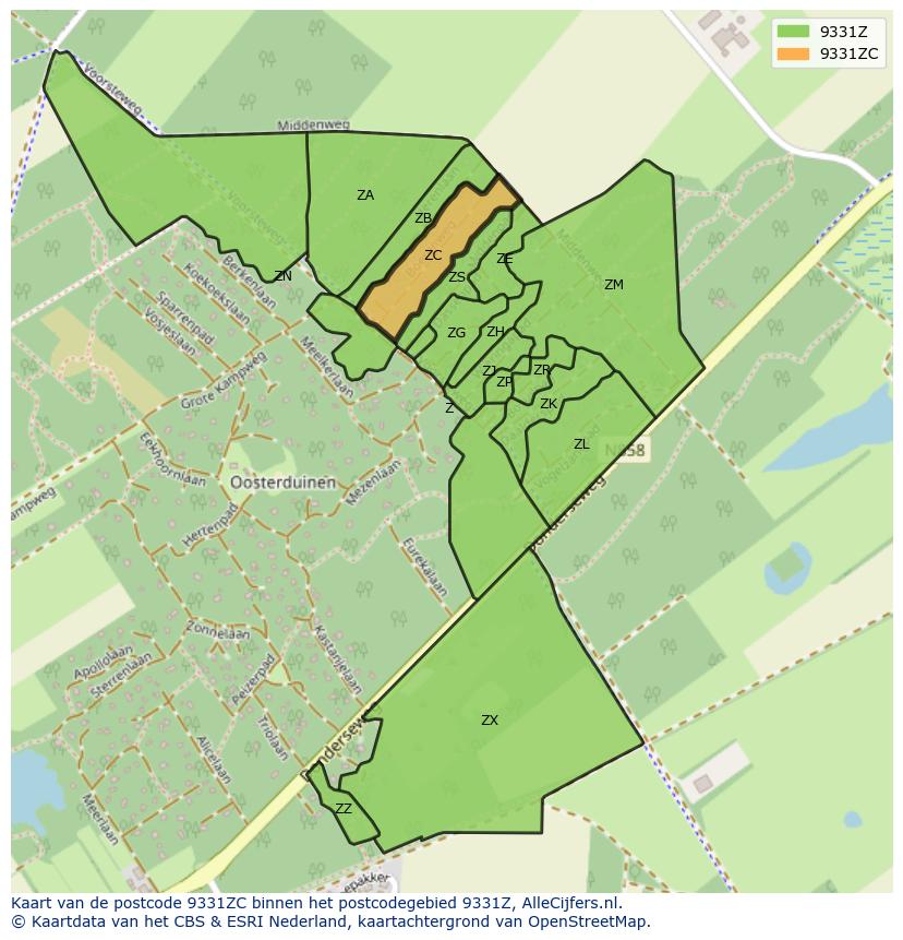 Afbeelding van het postcodegebied 9331 ZC op de kaart.