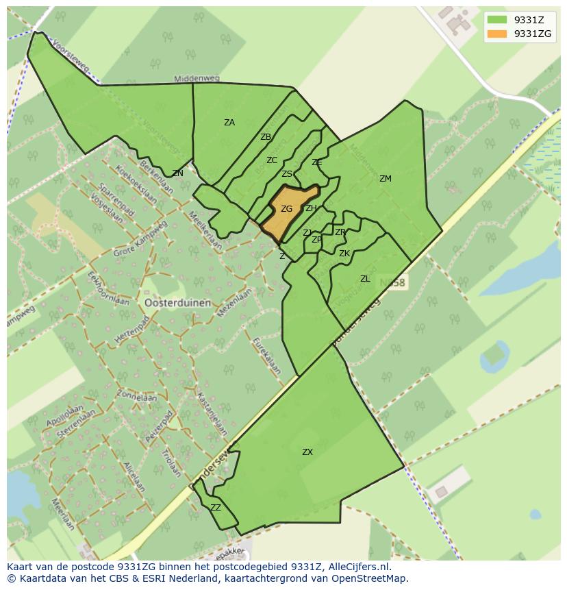 Afbeelding van het postcodegebied 9331 ZG op de kaart.