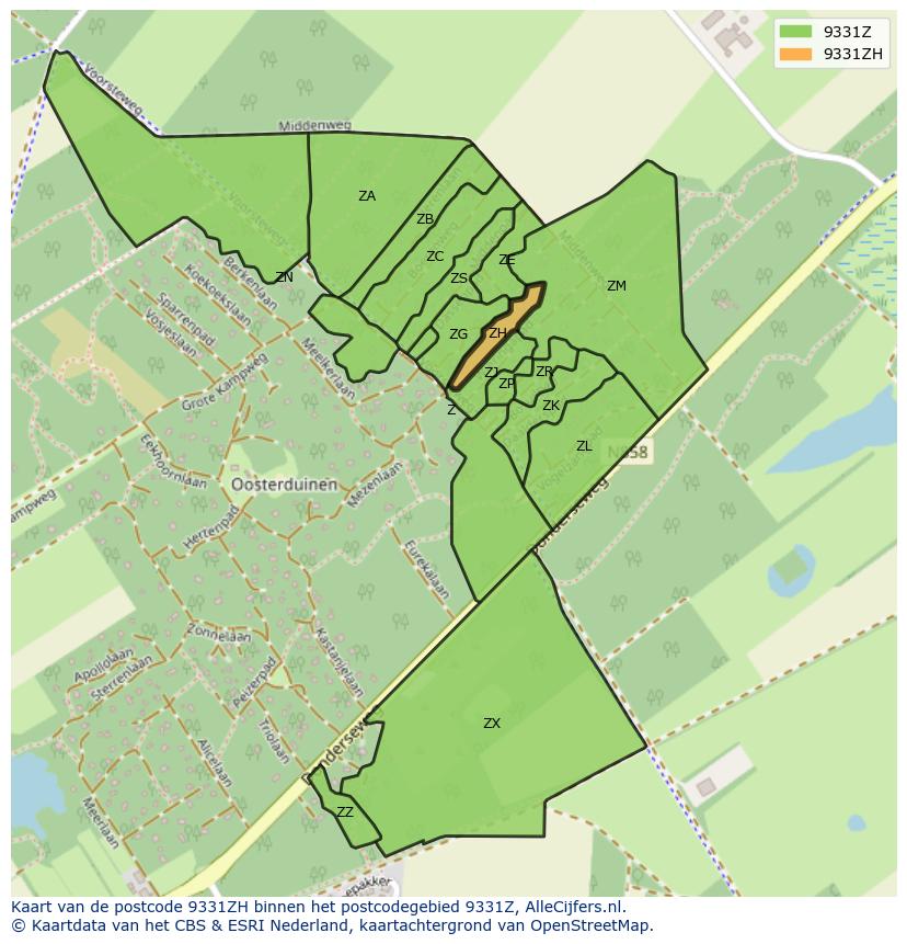 Afbeelding van het postcodegebied 9331 ZH op de kaart.