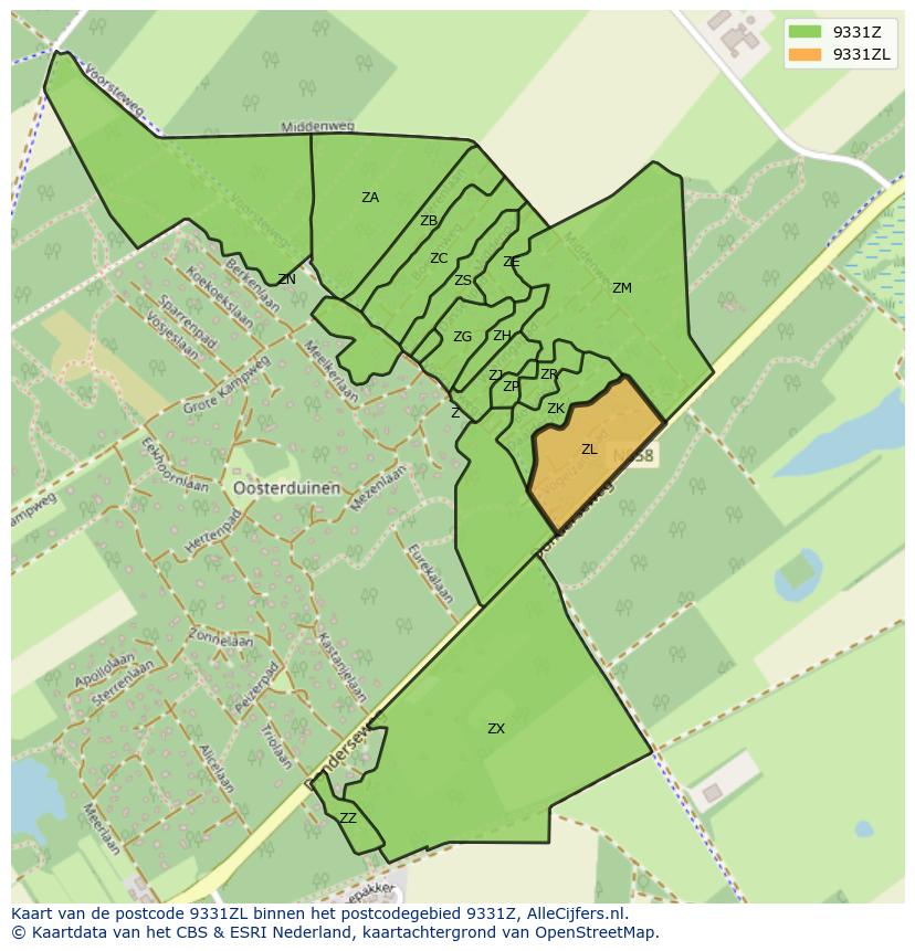 Afbeelding van het postcodegebied 9331 ZL op de kaart.