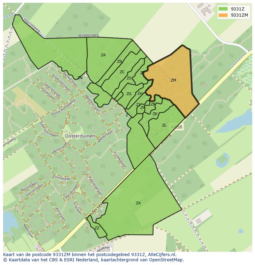 Afbeelding van het postcodegebied 9331 ZM op de kaart.