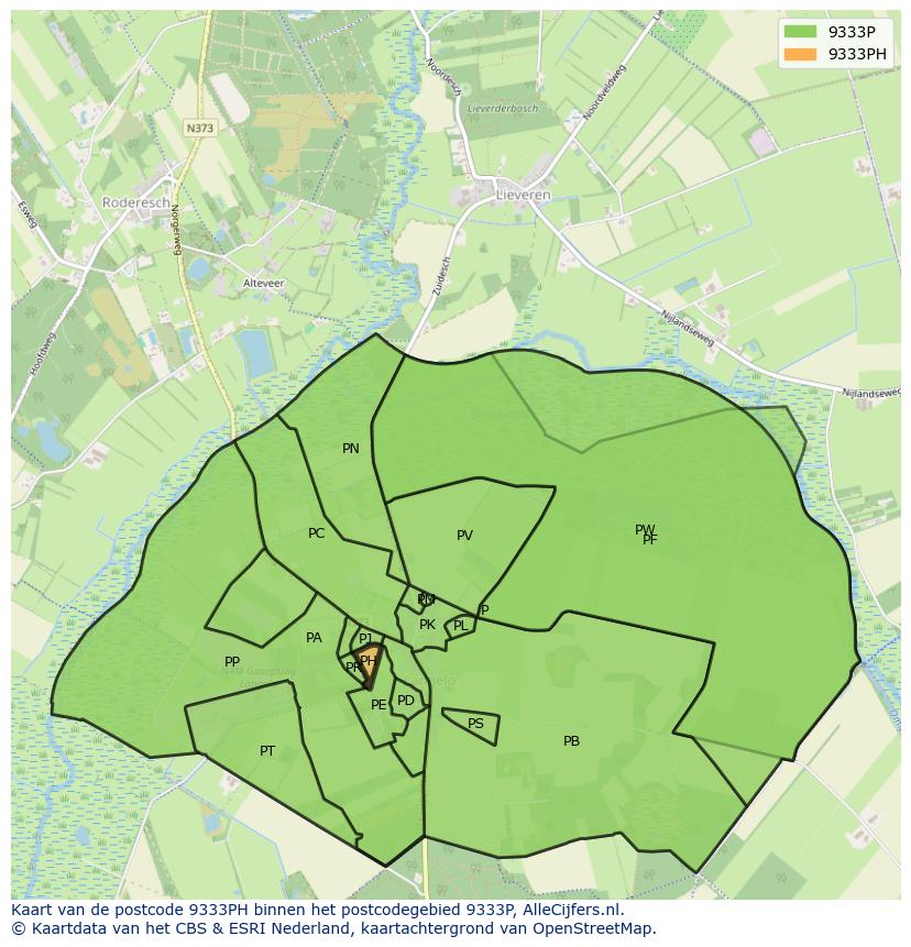 Afbeelding van het postcodegebied 9333 PH op de kaart.