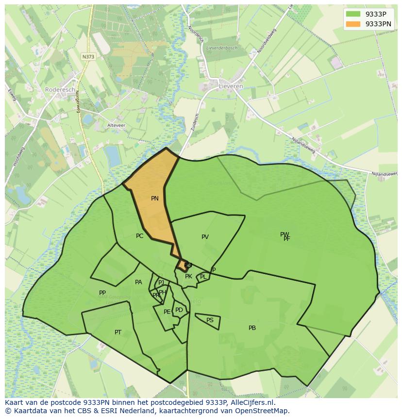 Afbeelding van het postcodegebied 9333 PN op de kaart.