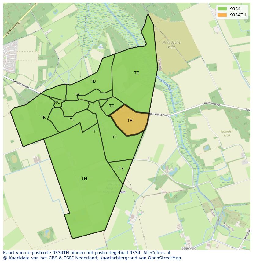 Afbeelding van het postcodegebied 9334 TH op de kaart.