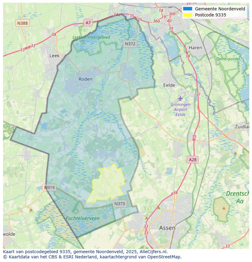 Afbeelding van het postcodegebied 9335 op de kaart.
