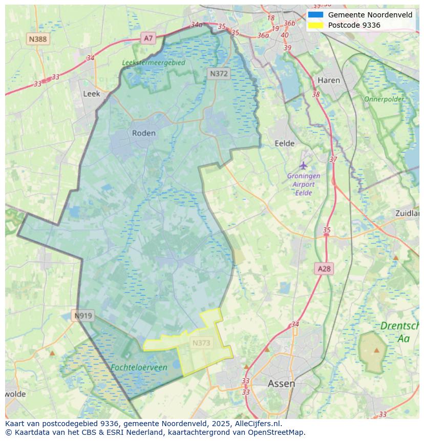 Afbeelding van het postcodegebied 9336 op de kaart.
