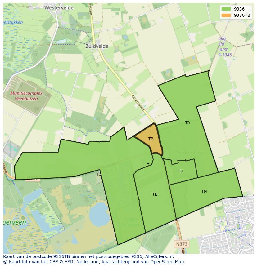 Afbeelding van het postcodegebied 9336 TB op de kaart.