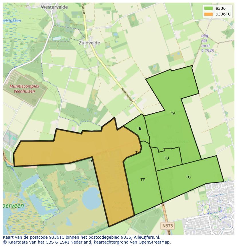 Afbeelding van het postcodegebied 9336 TC op de kaart.