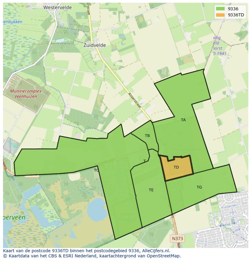 Afbeelding van het postcodegebied 9336 TD op de kaart.