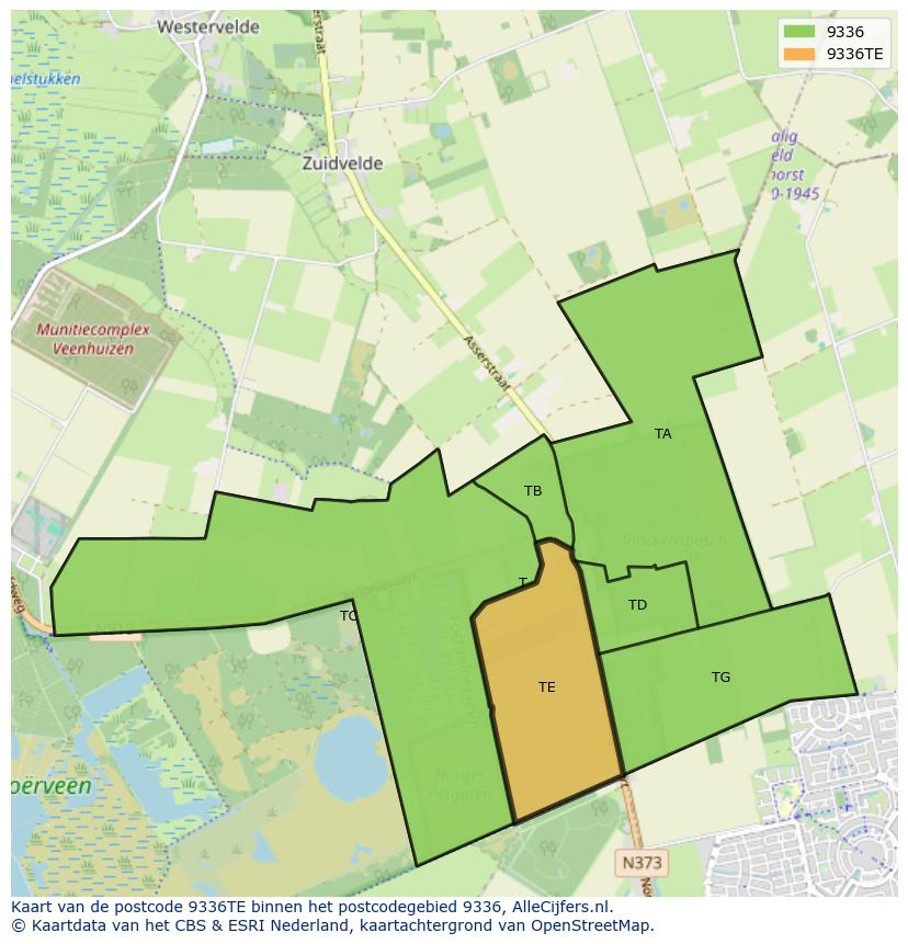 Afbeelding van het postcodegebied 9336 TE op de kaart.