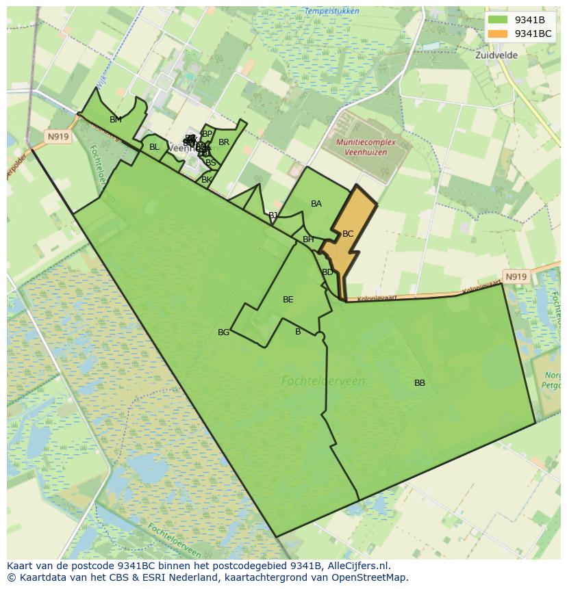 Afbeelding van het postcodegebied 9341 BC op de kaart.
