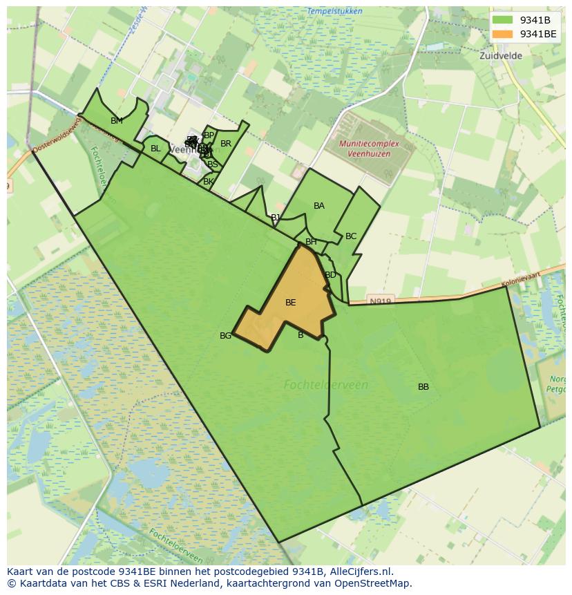 Afbeelding van het postcodegebied 9341 BE op de kaart.