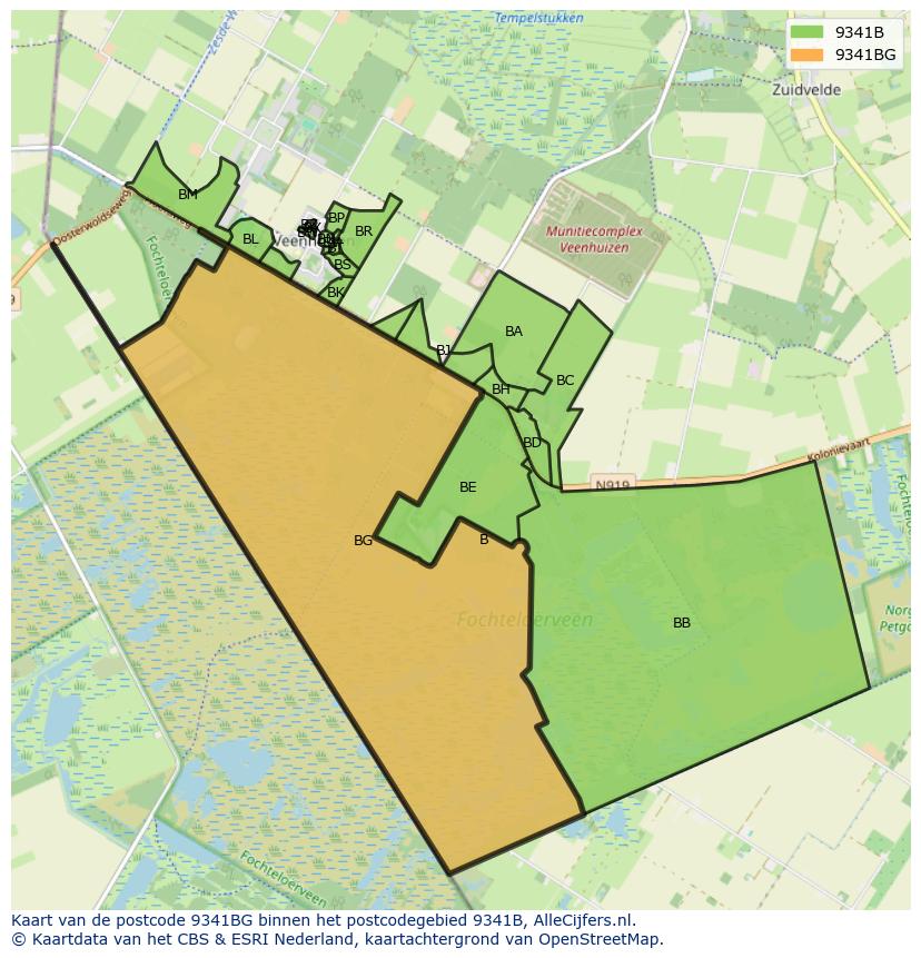 Afbeelding van het postcodegebied 9341 BG op de kaart.