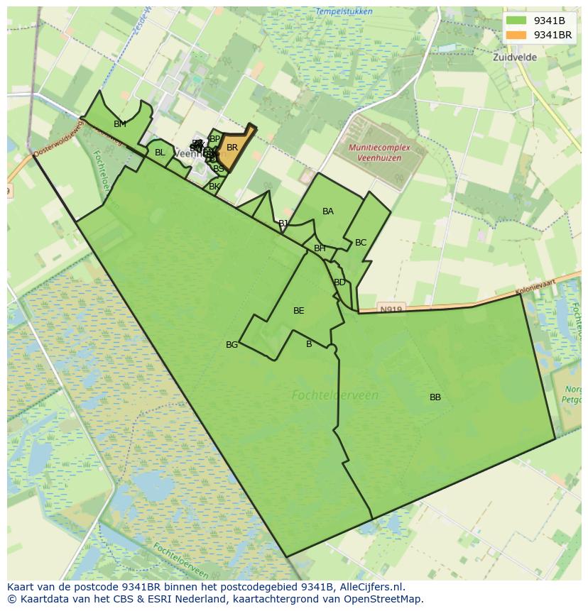Afbeelding van het postcodegebied 9341 BR op de kaart.