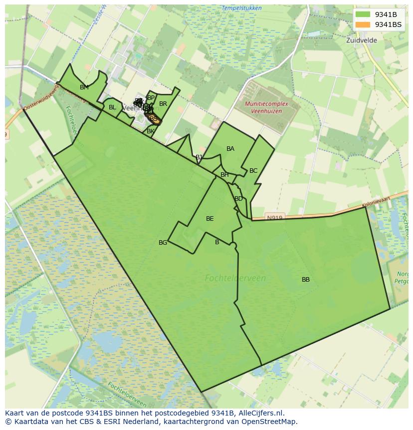 Afbeelding van het postcodegebied 9341 BS op de kaart.