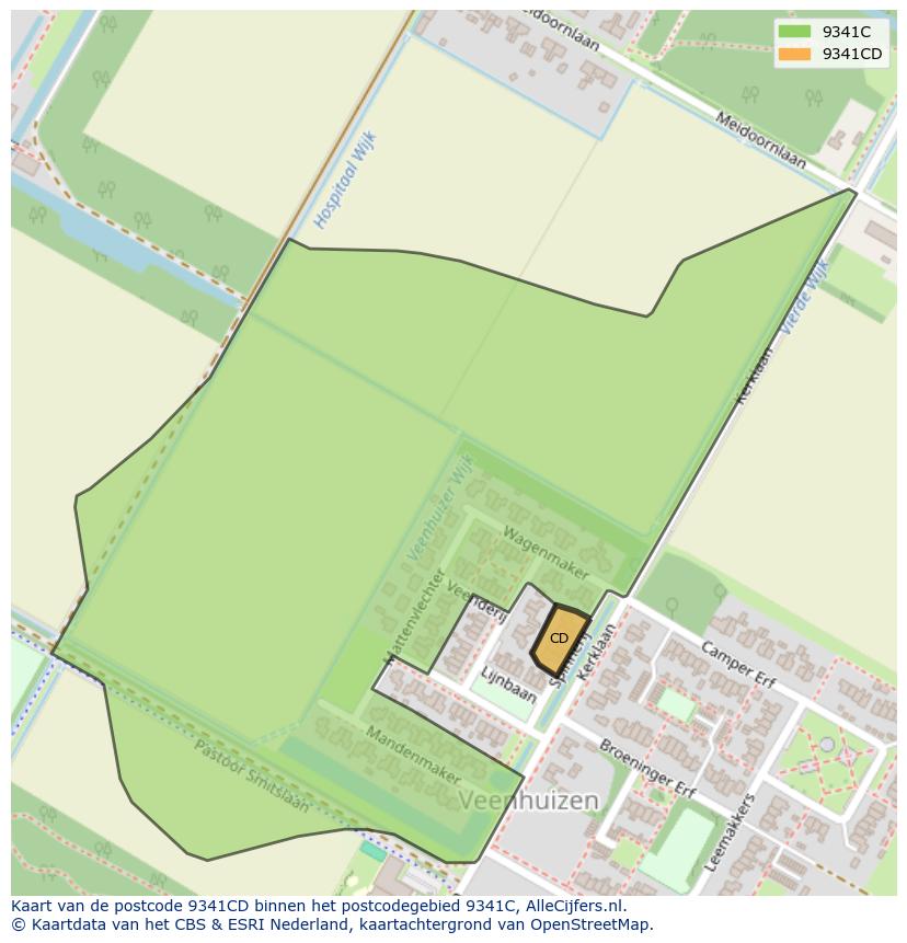 Afbeelding van het postcodegebied 9341 CD op de kaart.