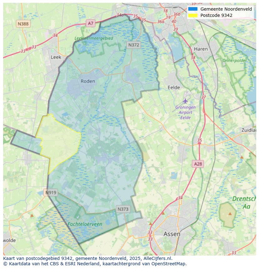 Afbeelding van het postcodegebied 9342 op de kaart.