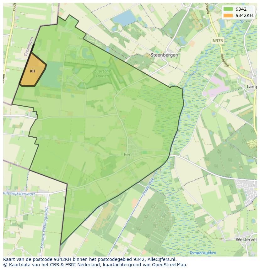 Afbeelding van het postcodegebied 9342 KH op de kaart.
