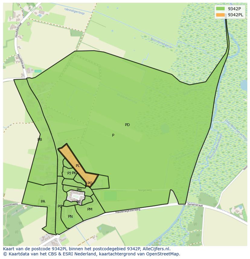 Afbeelding van het postcodegebied 9342 PL op de kaart.