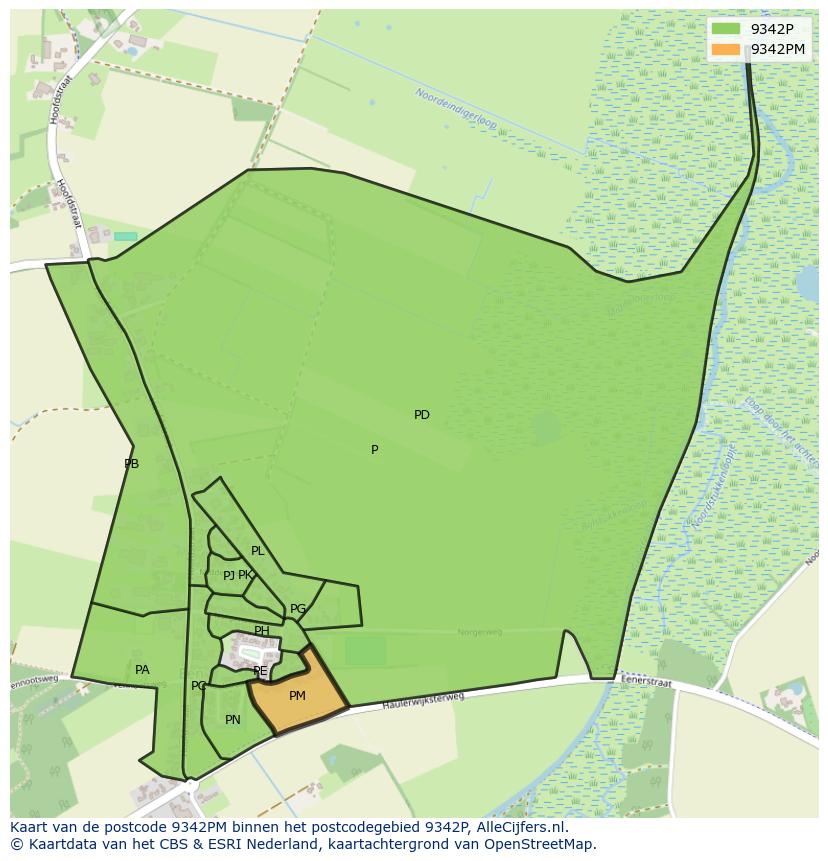 Afbeelding van het postcodegebied 9342 PM op de kaart.