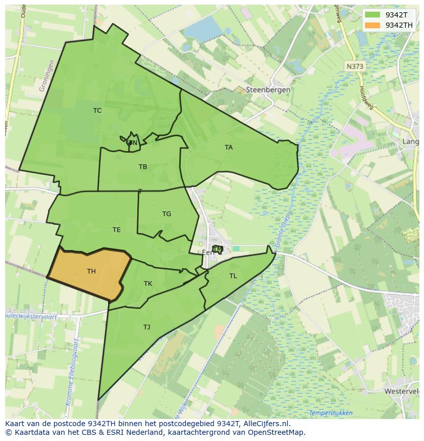 Afbeelding van het postcodegebied 9342 TH op de kaart.