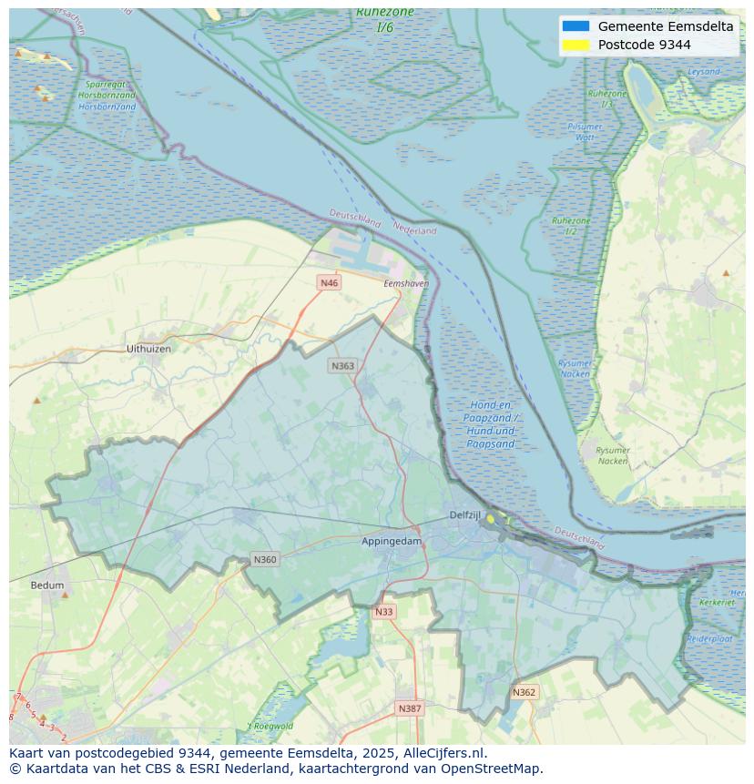Afbeelding van het postcodegebied 9344 op de kaart.