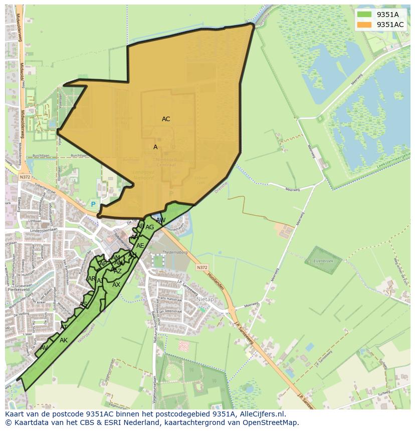 Afbeelding van het postcodegebied 9351 AC op de kaart.
