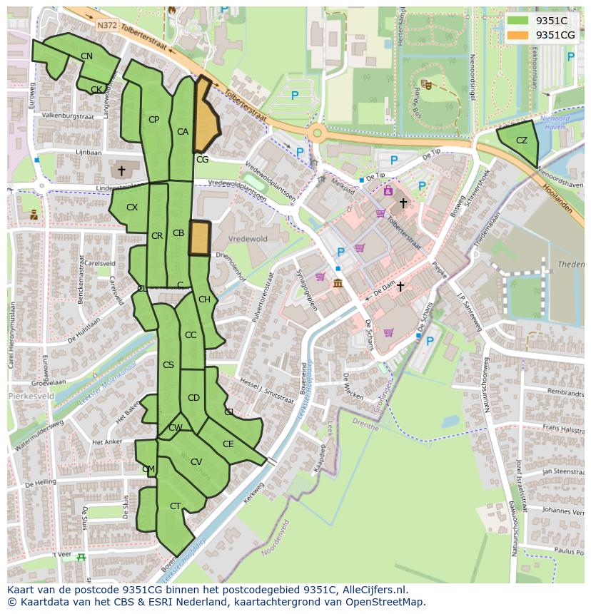 Afbeelding van het postcodegebied 9351 CG op de kaart.