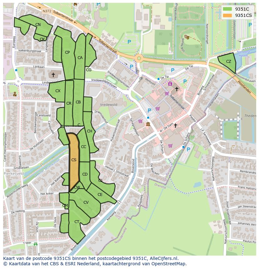 Afbeelding van het postcodegebied 9351 CS op de kaart.