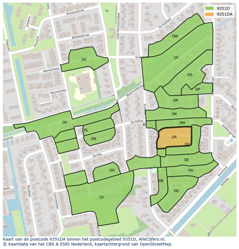 Afbeelding van het postcodegebied 9351 DA op de kaart.