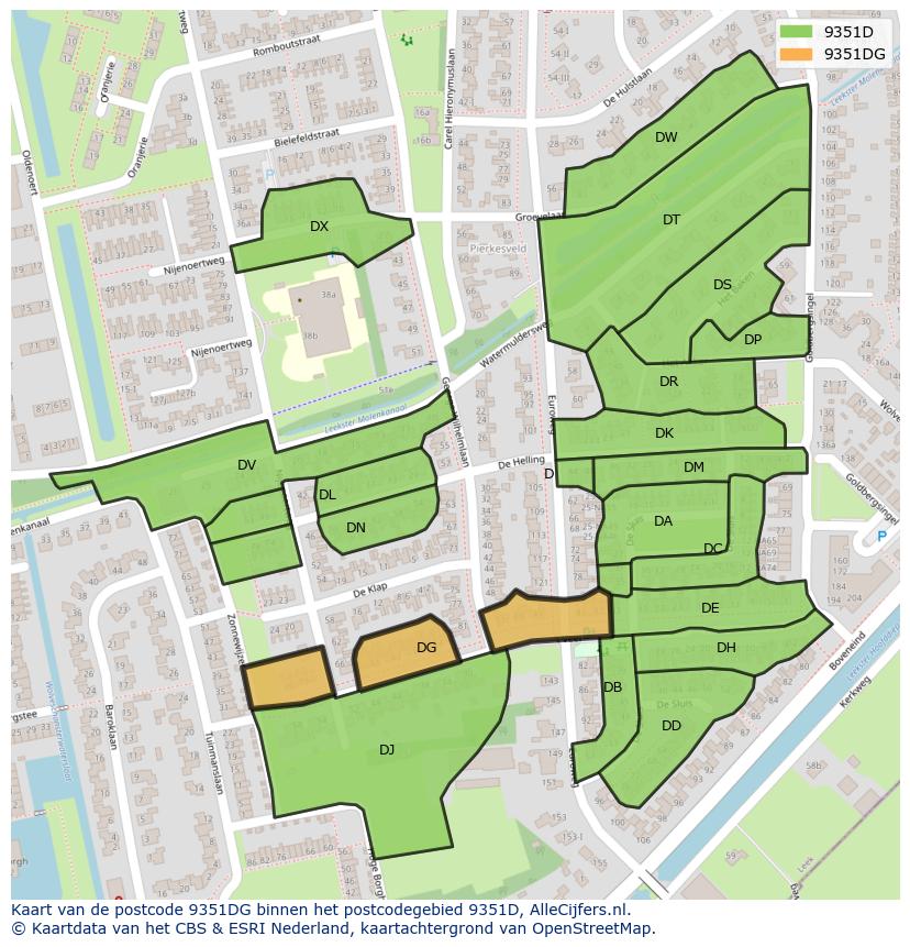 Afbeelding van het postcodegebied 9351 DG op de kaart.