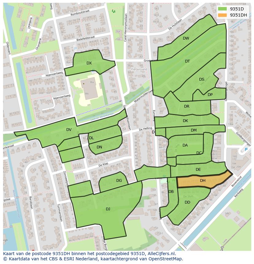 Afbeelding van het postcodegebied 9351 DH op de kaart.