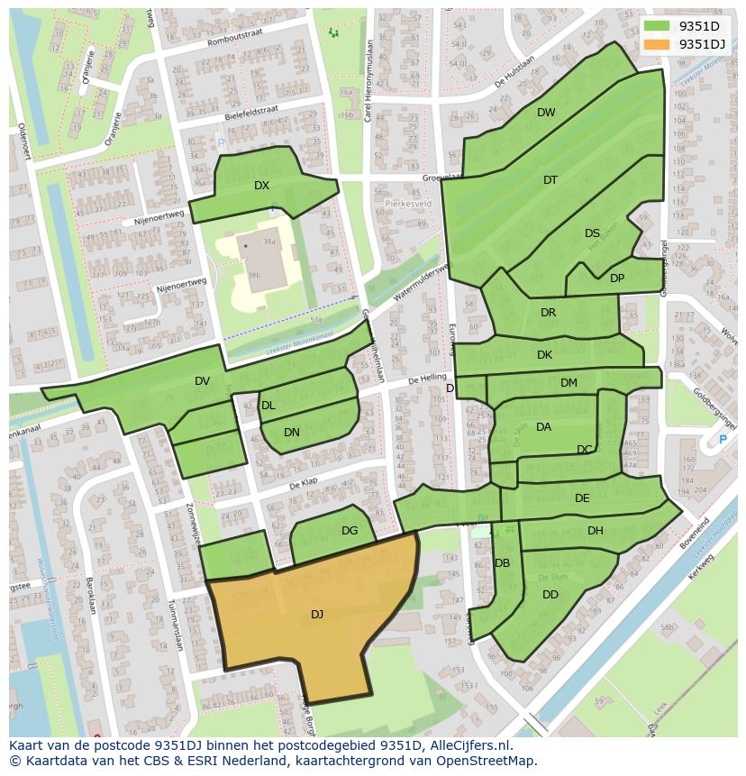 Afbeelding van het postcodegebied 9351 DJ op de kaart.