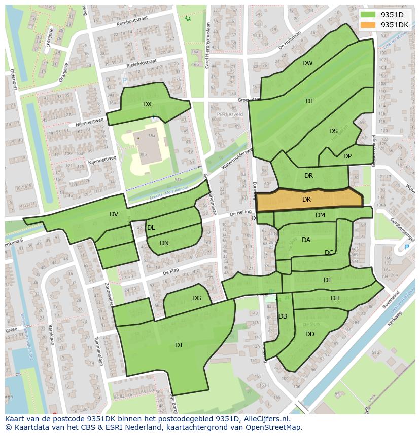 Afbeelding van het postcodegebied 9351 DK op de kaart.