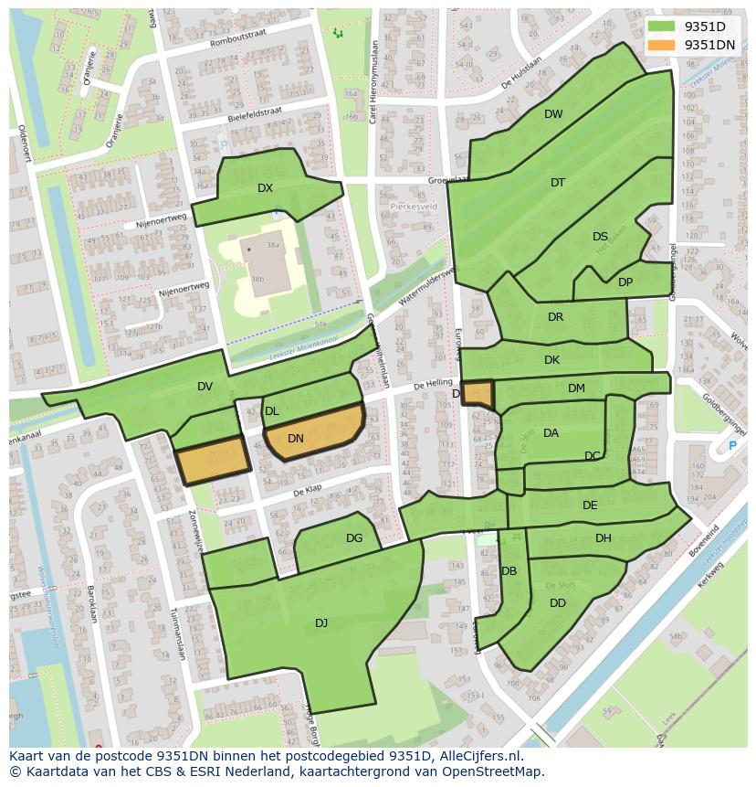 Afbeelding van het postcodegebied 9351 DN op de kaart.