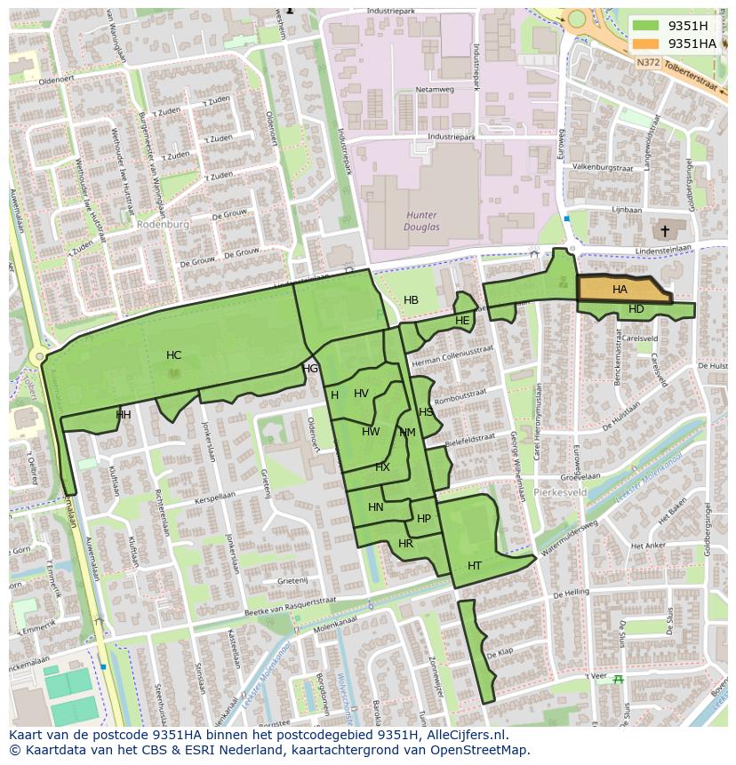 Afbeelding van het postcodegebied 9351 HA op de kaart.