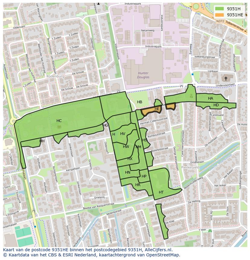 Afbeelding van het postcodegebied 9351 HE op de kaart.