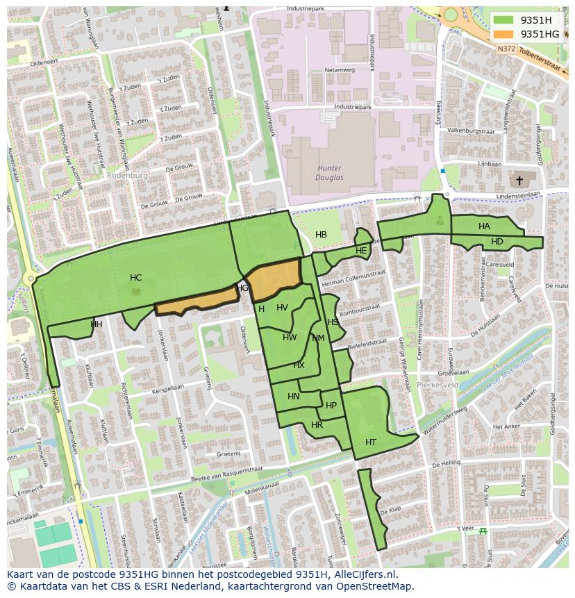 Afbeelding van het postcodegebied 9351 HG op de kaart.