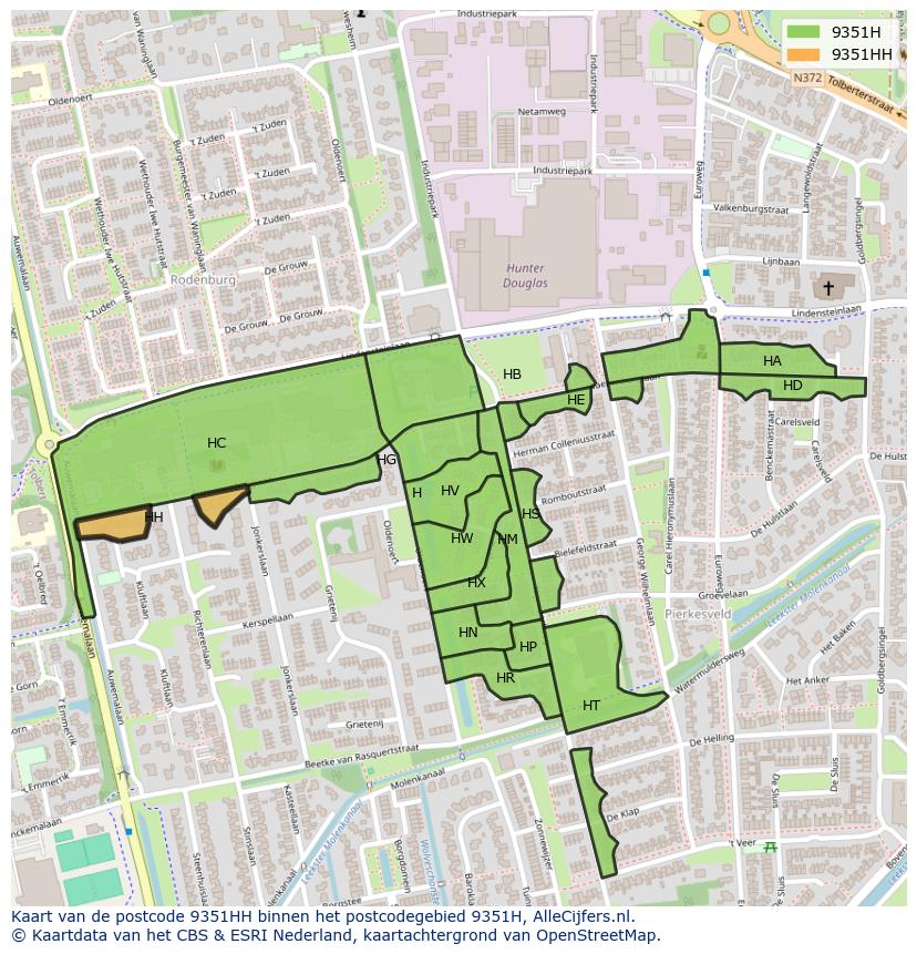 Afbeelding van het postcodegebied 9351 HH op de kaart.