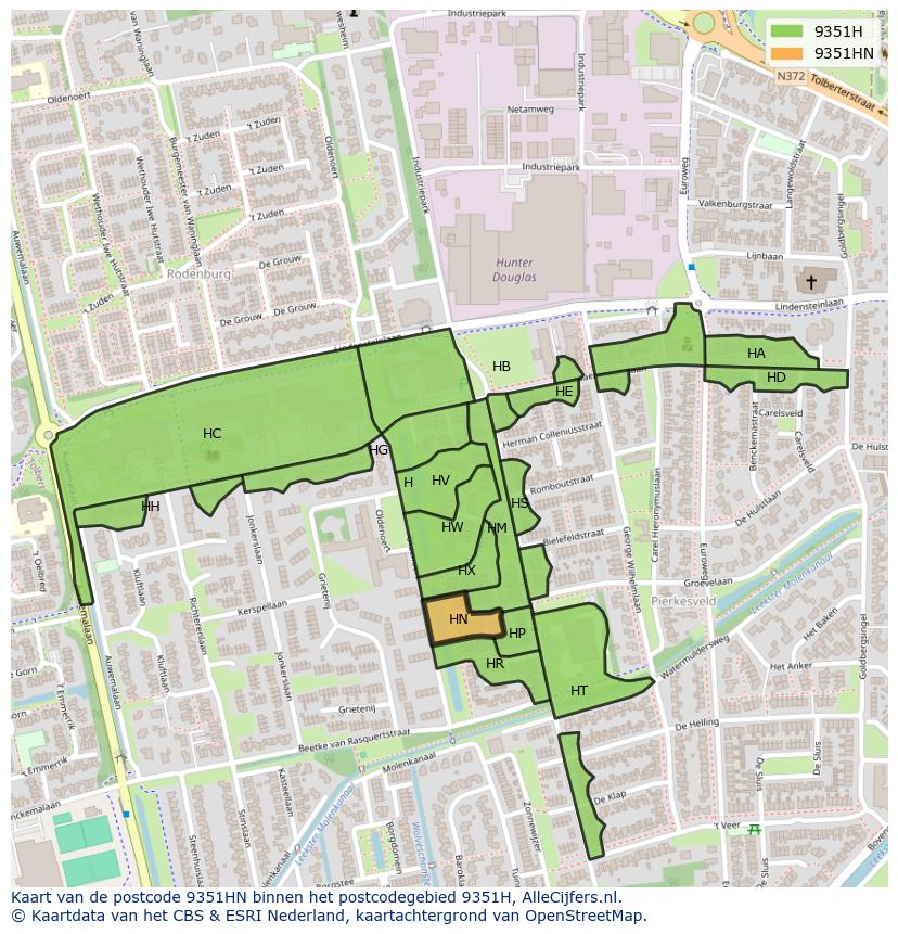 Afbeelding van het postcodegebied 9351 HN op de kaart.
