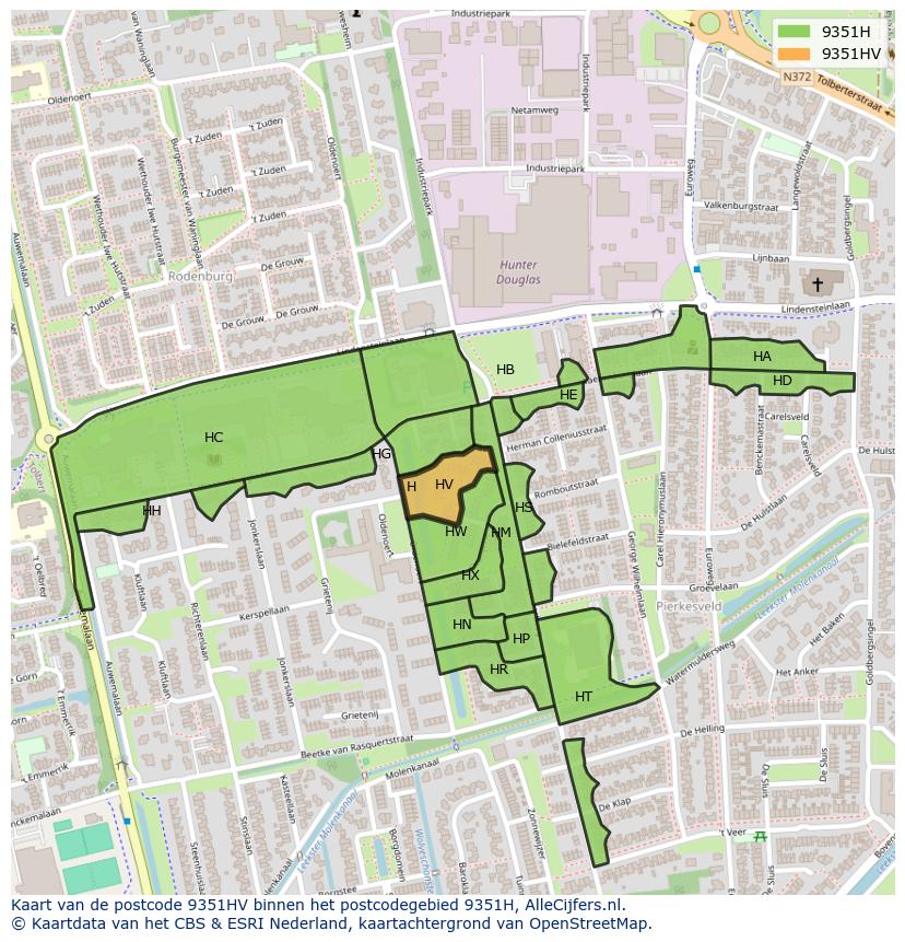 Afbeelding van het postcodegebied 9351 HV op de kaart.