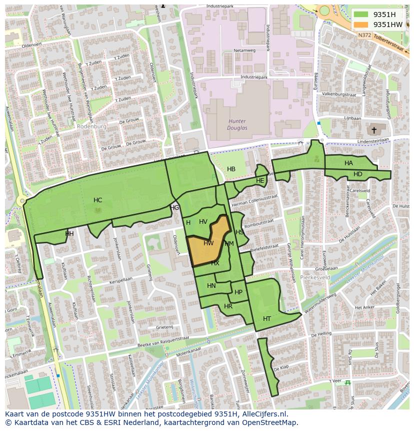 Afbeelding van het postcodegebied 9351 HW op de kaart.
