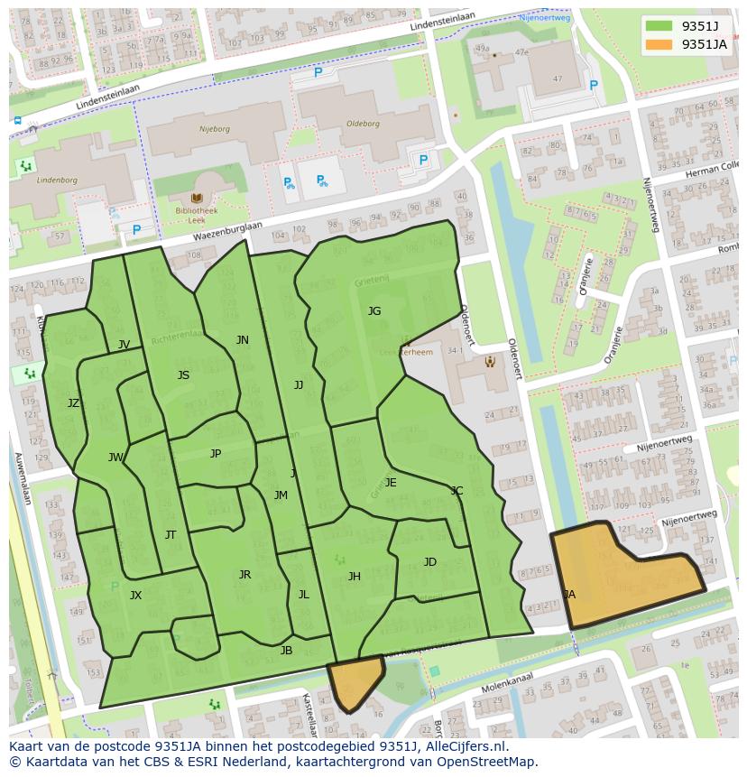 Afbeelding van het postcodegebied 9351 JA op de kaart.
