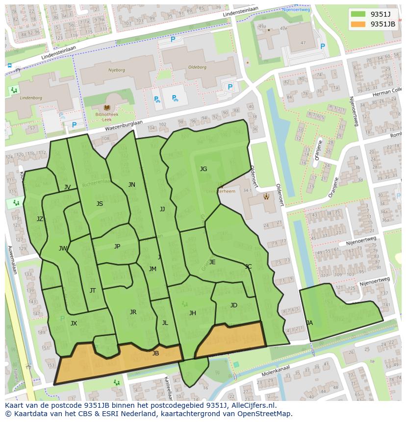 Afbeelding van het postcodegebied 9351 JB op de kaart.