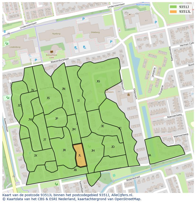 Afbeelding van het postcodegebied 9351 JL op de kaart.